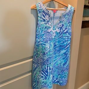 Lily Pulitzer Harper Shift Dress Blue Motif Size Large